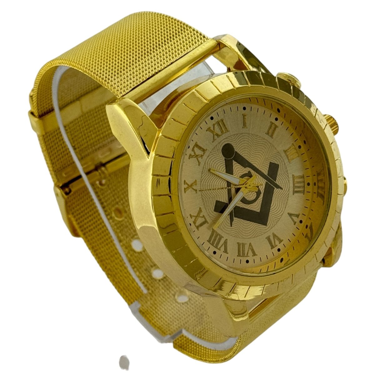 Captain Bling Masonic Gold Stainless Steel Strap Watch: Roman Numerals