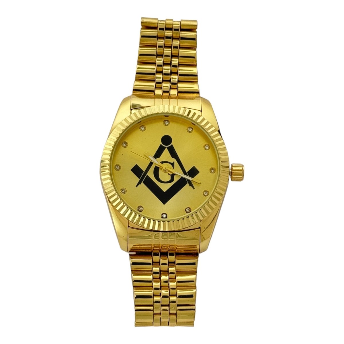 Captain Bling Masonic Gold Stainless Steel Watch: Black Tone