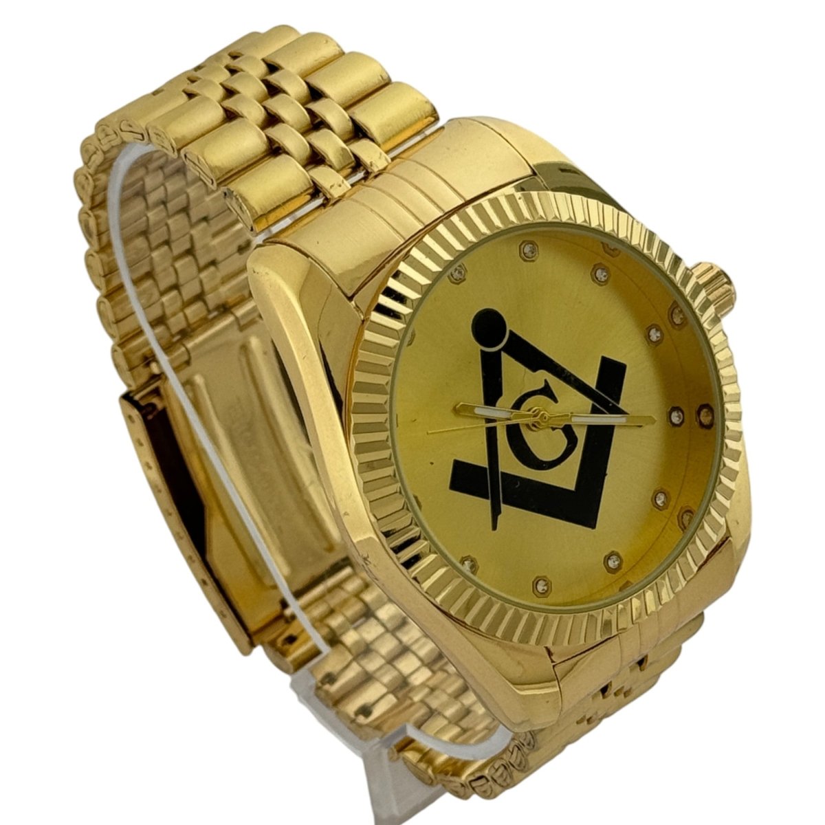 Captain Bling Masonic Gold Stainless Steel Watch: Black Tone