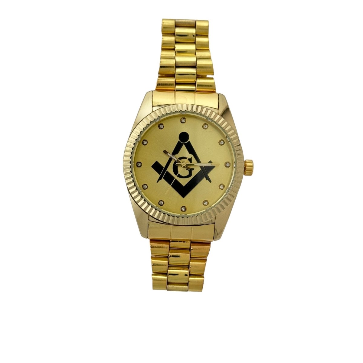 Captain Bling Masonic Gold Stainless Steel Watch: Black Tone