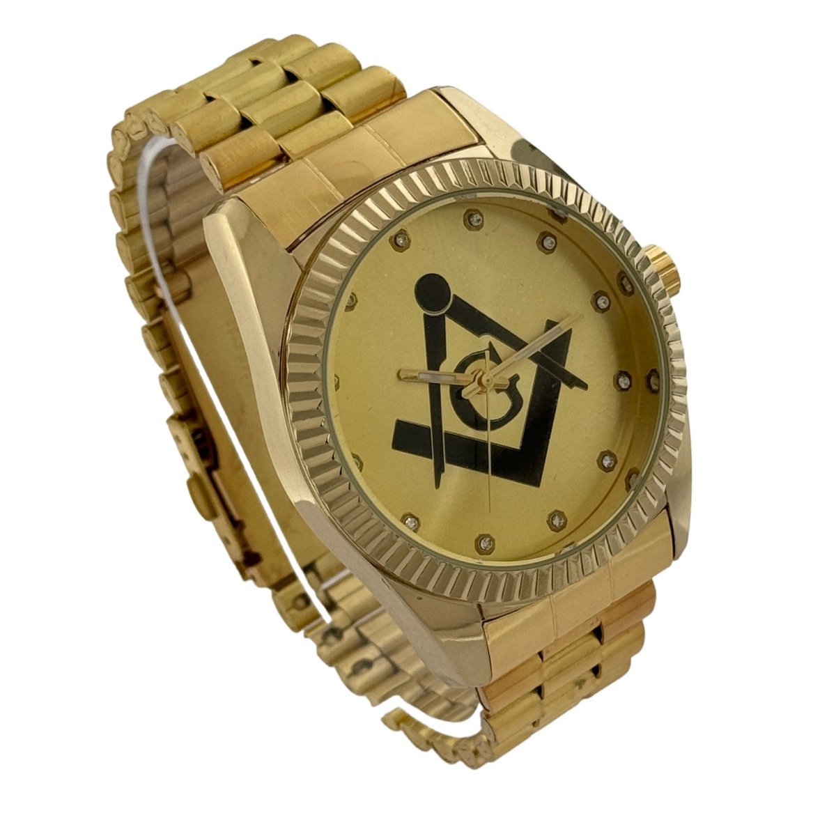 Captain Bling Masonic Gold Stainless Steel Watch: Black Tone