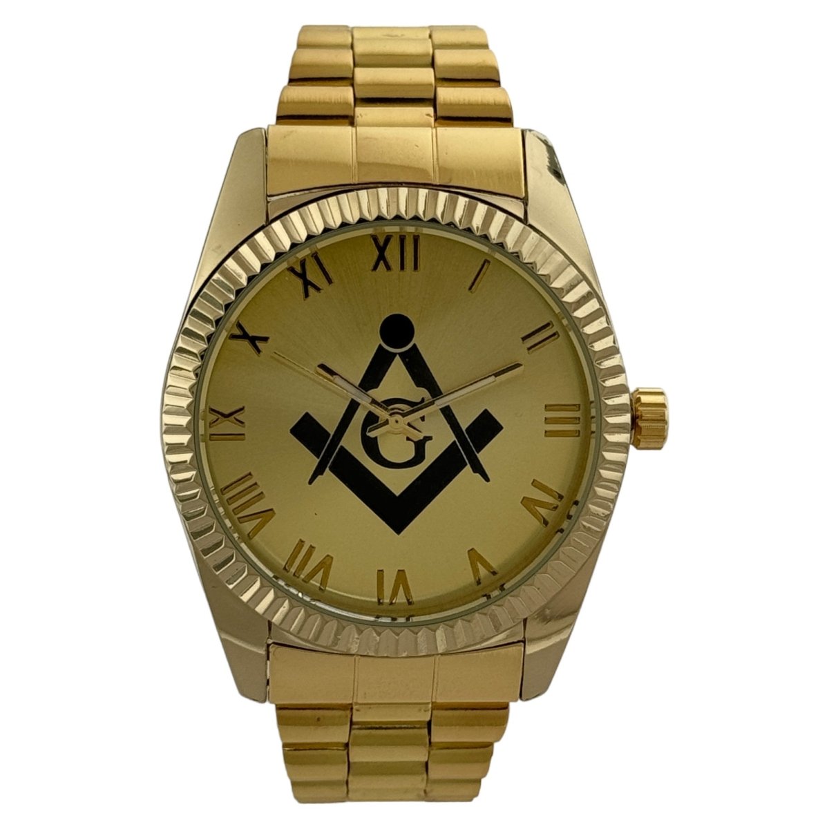 Captain Bling Masonic Gold Stainless Steel Watch: Black Tone with Roman Numerals