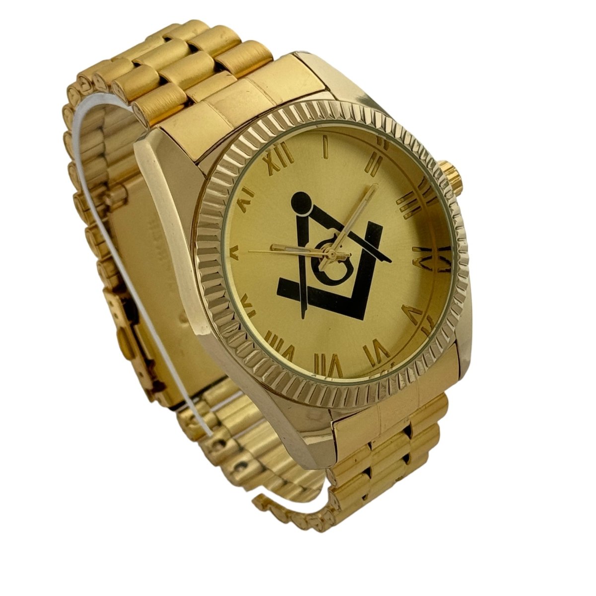 Captain Bling Masonic Gold Stainless Steel Watch: Black Tone with Roman Numerals