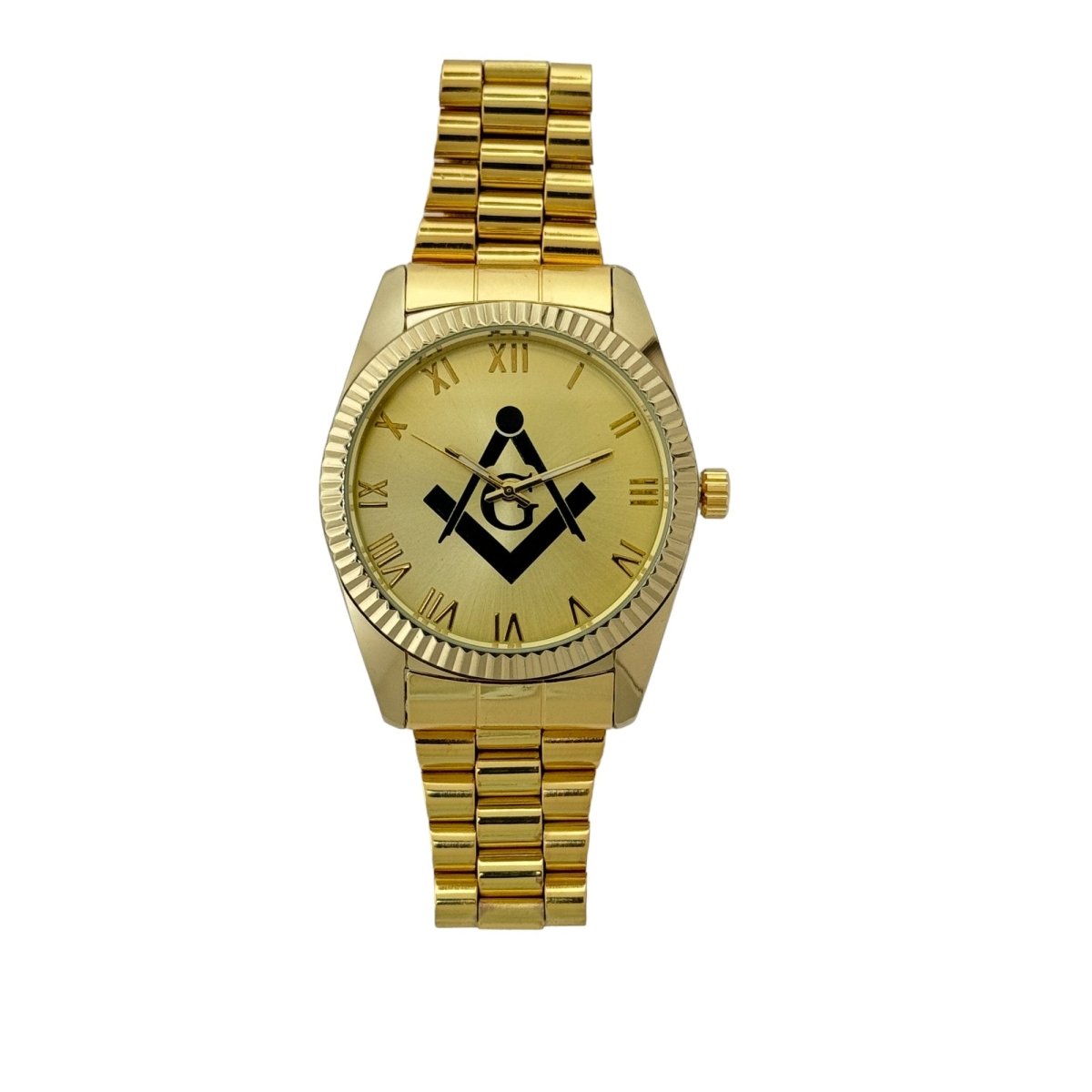 Captain Bling Masonic Gold Stainless Steel Watch: Black Tone with Roman Numerals