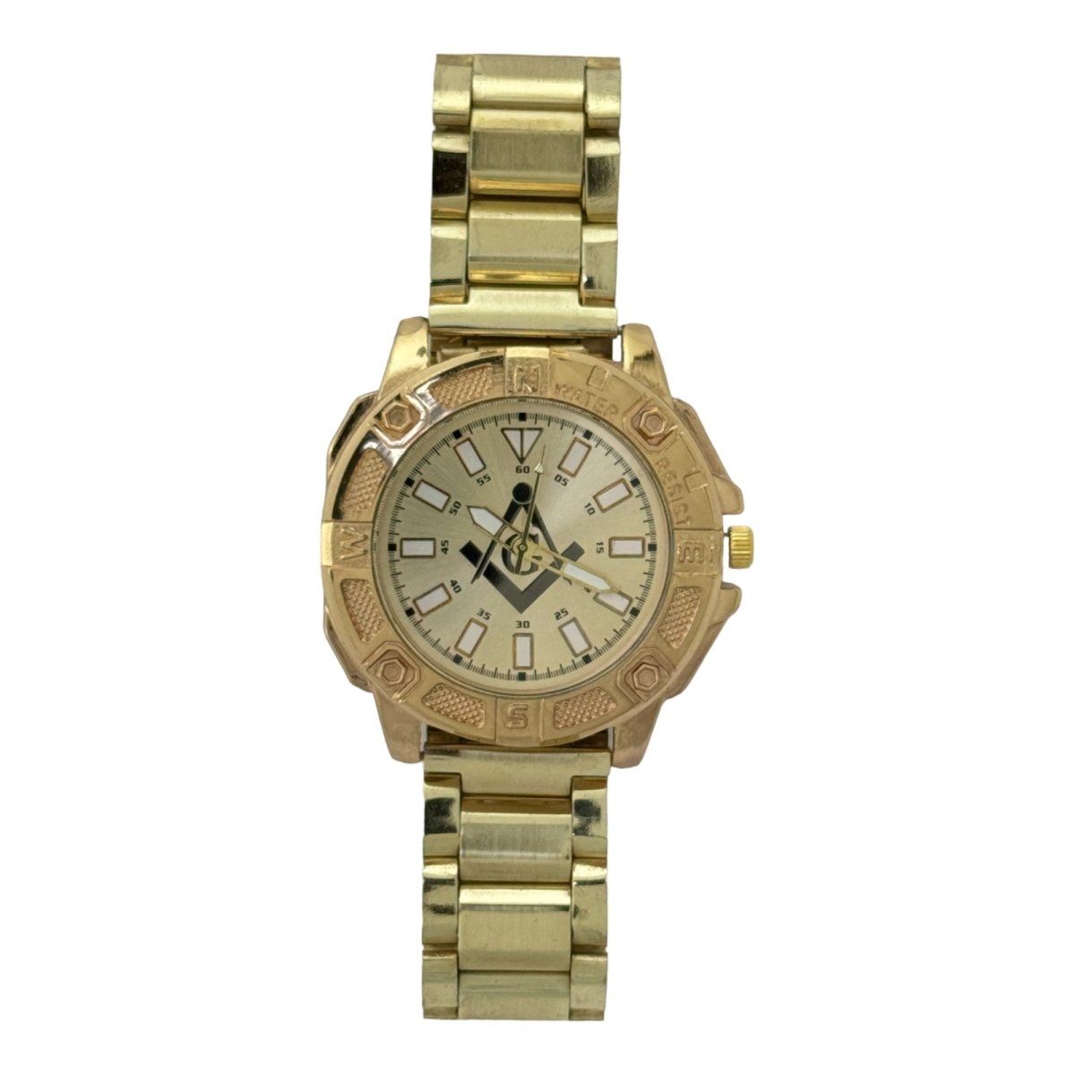 Captain Bling Masonic Gold Stainless Steel Watch: Compass