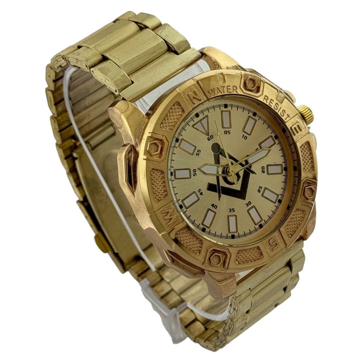 Captain Bling Masonic Gold Stainless Steel Watch: Compass