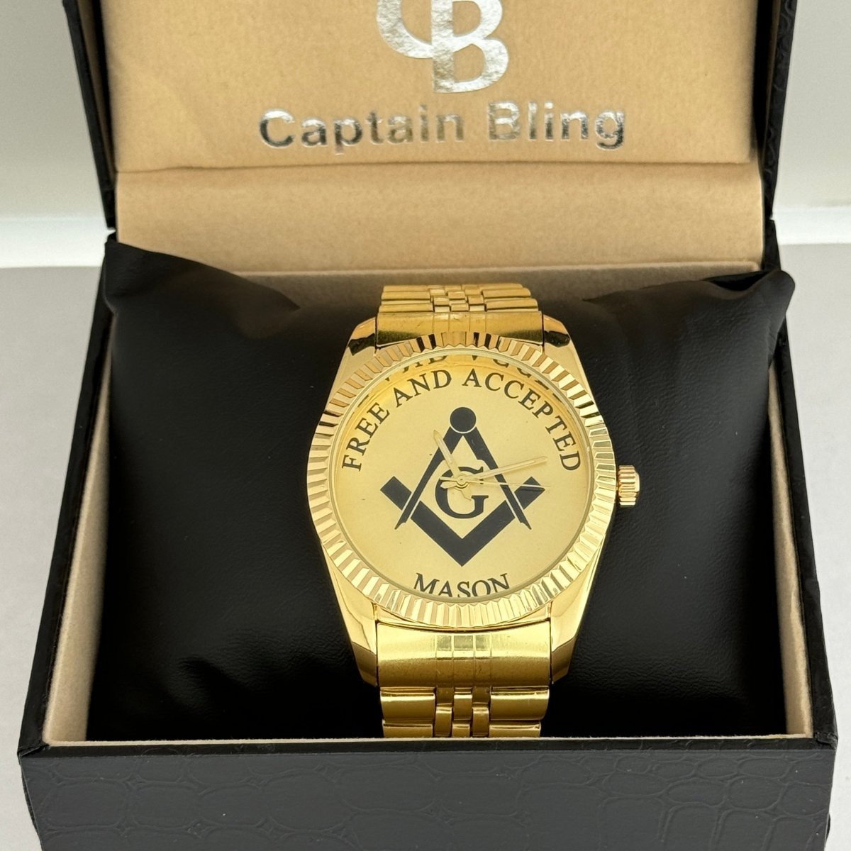 Captain Bling Masonic Gold Stainless Steel Watch: Free and Accepted