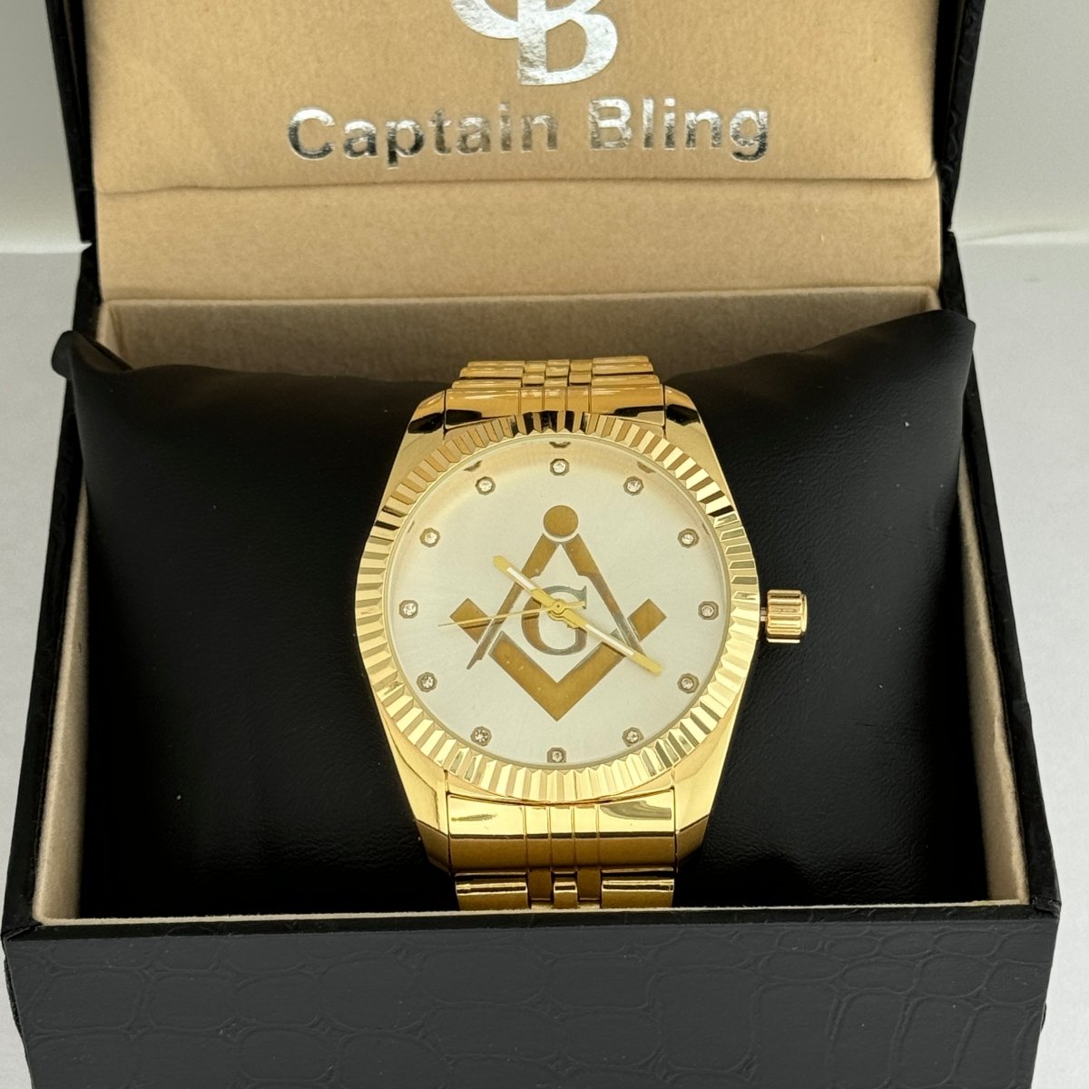 Captain Bling Masonic Gold Stainless Steel Watch: Gold Tone