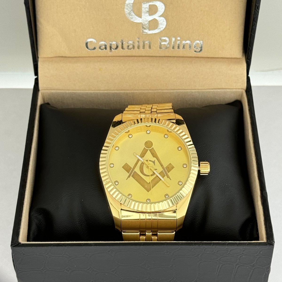 Captain Bling Masonic Gold Stainless Steel Watch: Gold Tone