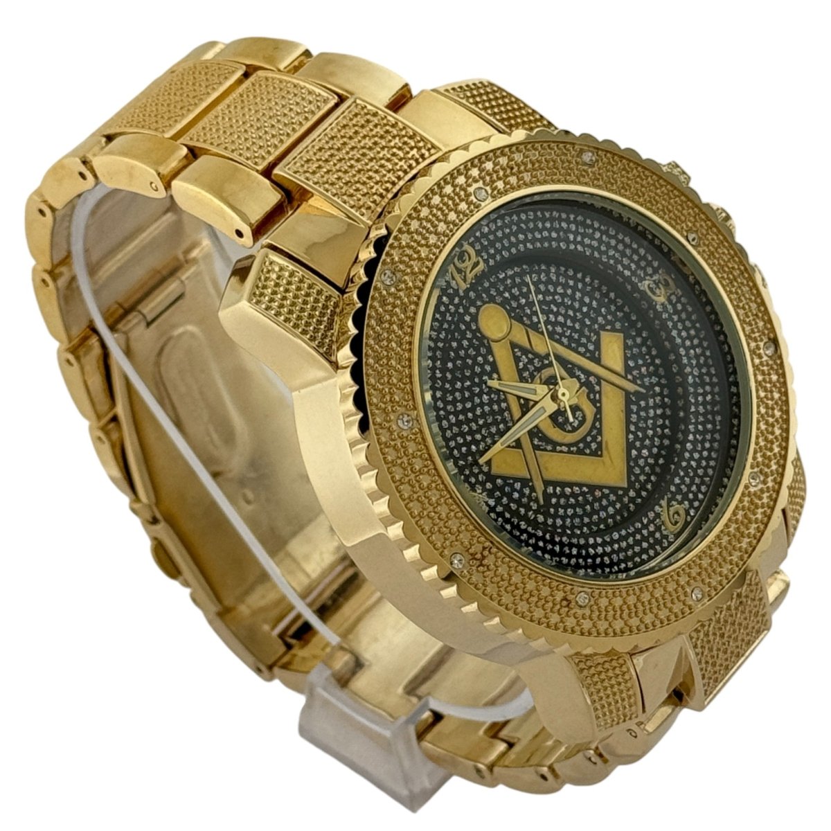 Captain Bling Masonic Gold Stainless Steel Watch: Pave Edition