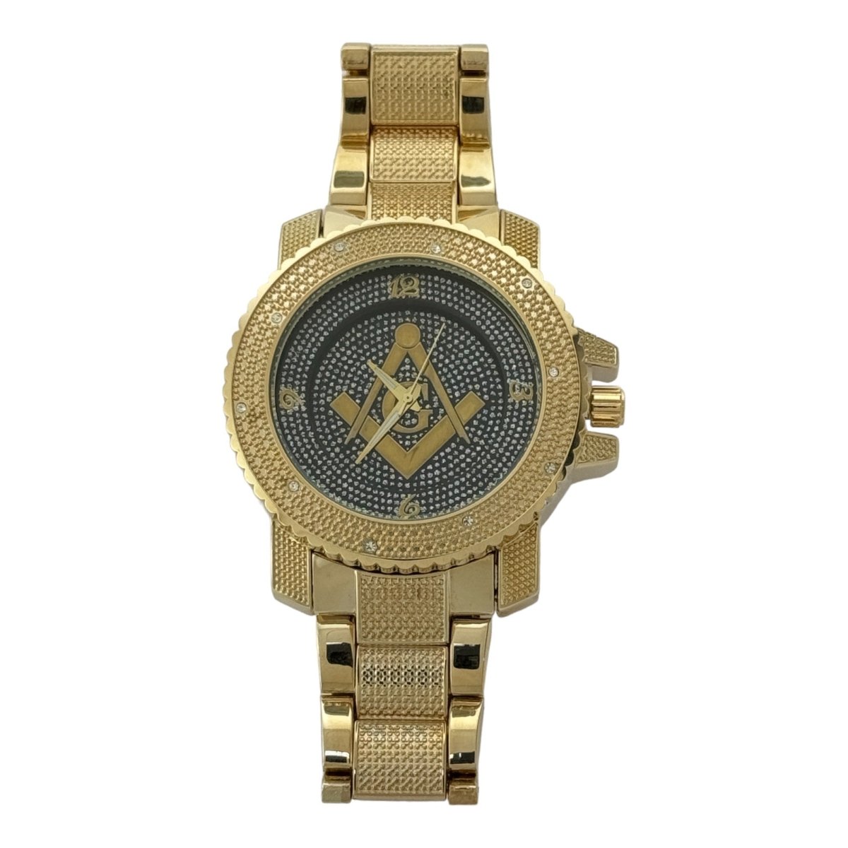 Captain Bling Masonic Gold Stainless Steel Watch: Pave Edition