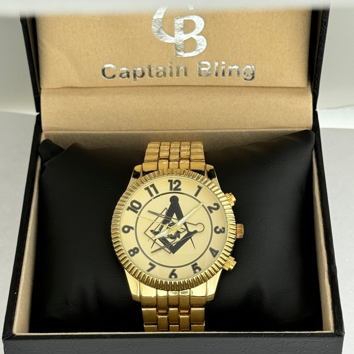 Captain Bling Masonic Gold Stainless Steel Watch: Rose Gold Tone