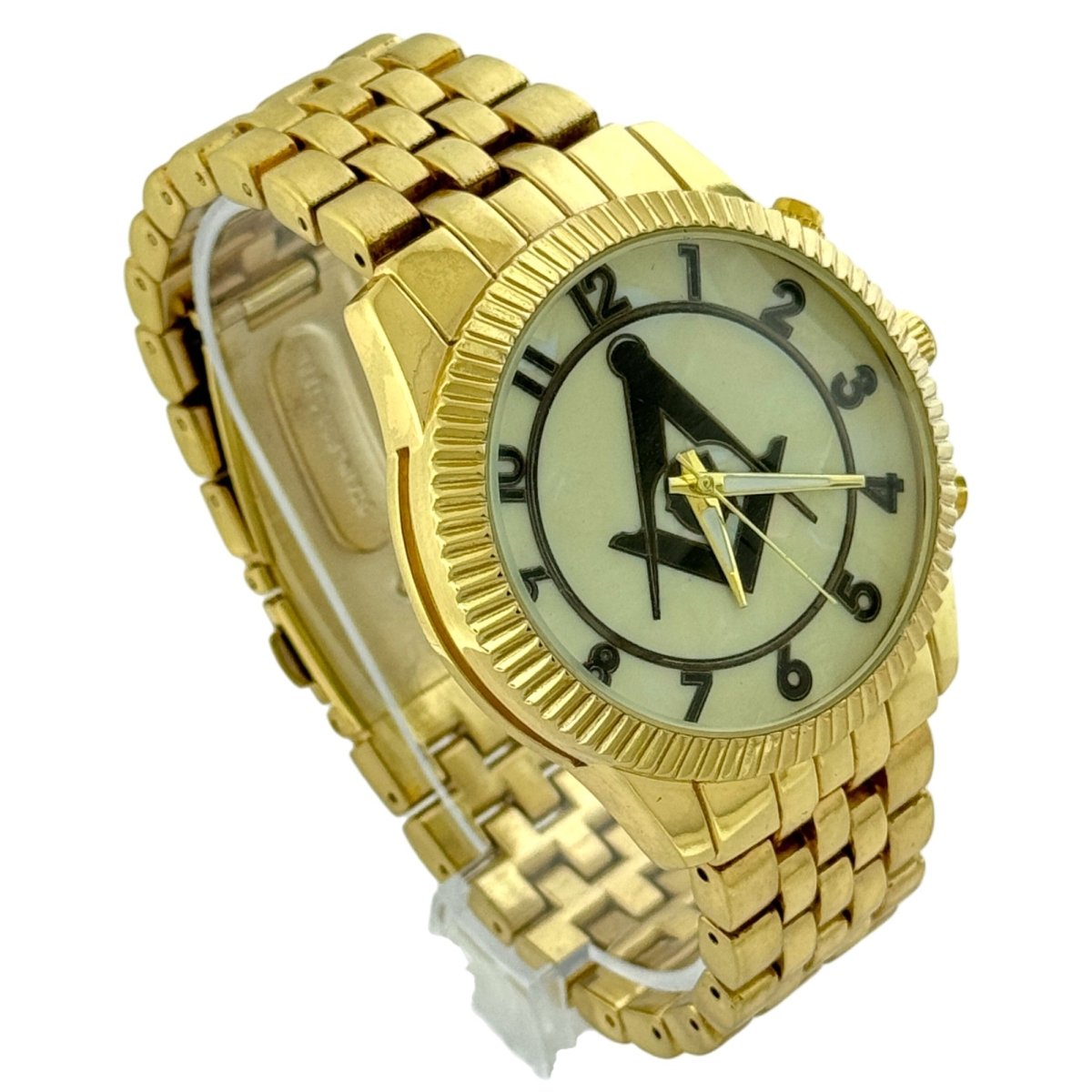 Captain Bling Masonic Gold Stainless Steel Watch: White Opal