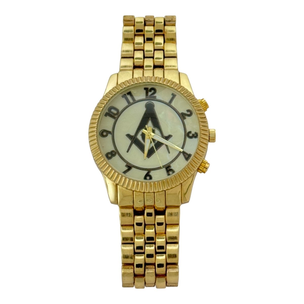 Captain Bling Masonic Gold Stainless Steel Watch: White Opal