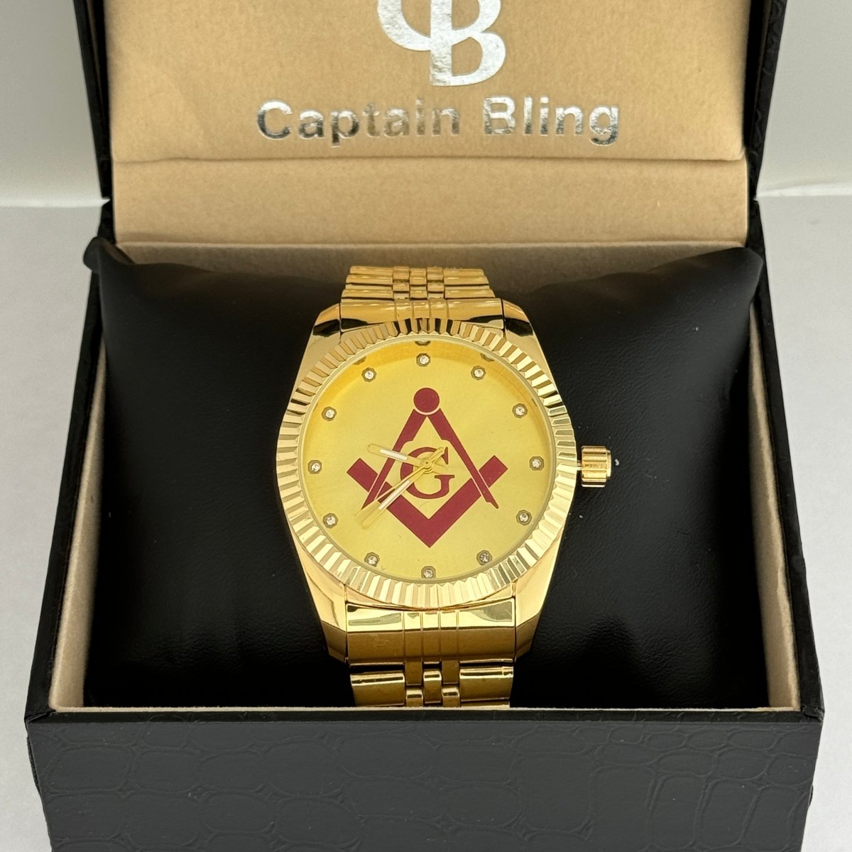 Captain Bling Masonic Gold Stainless Steel Watch:Red Tone