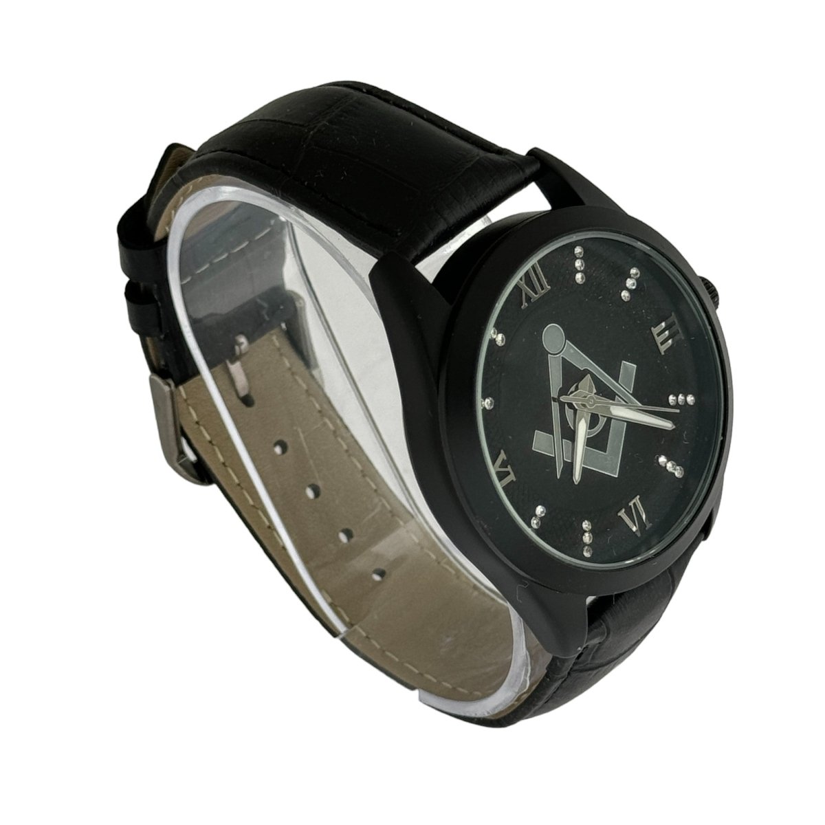 Captain Bling Masonic Leather Watch - Black Dial & Roman Numerals