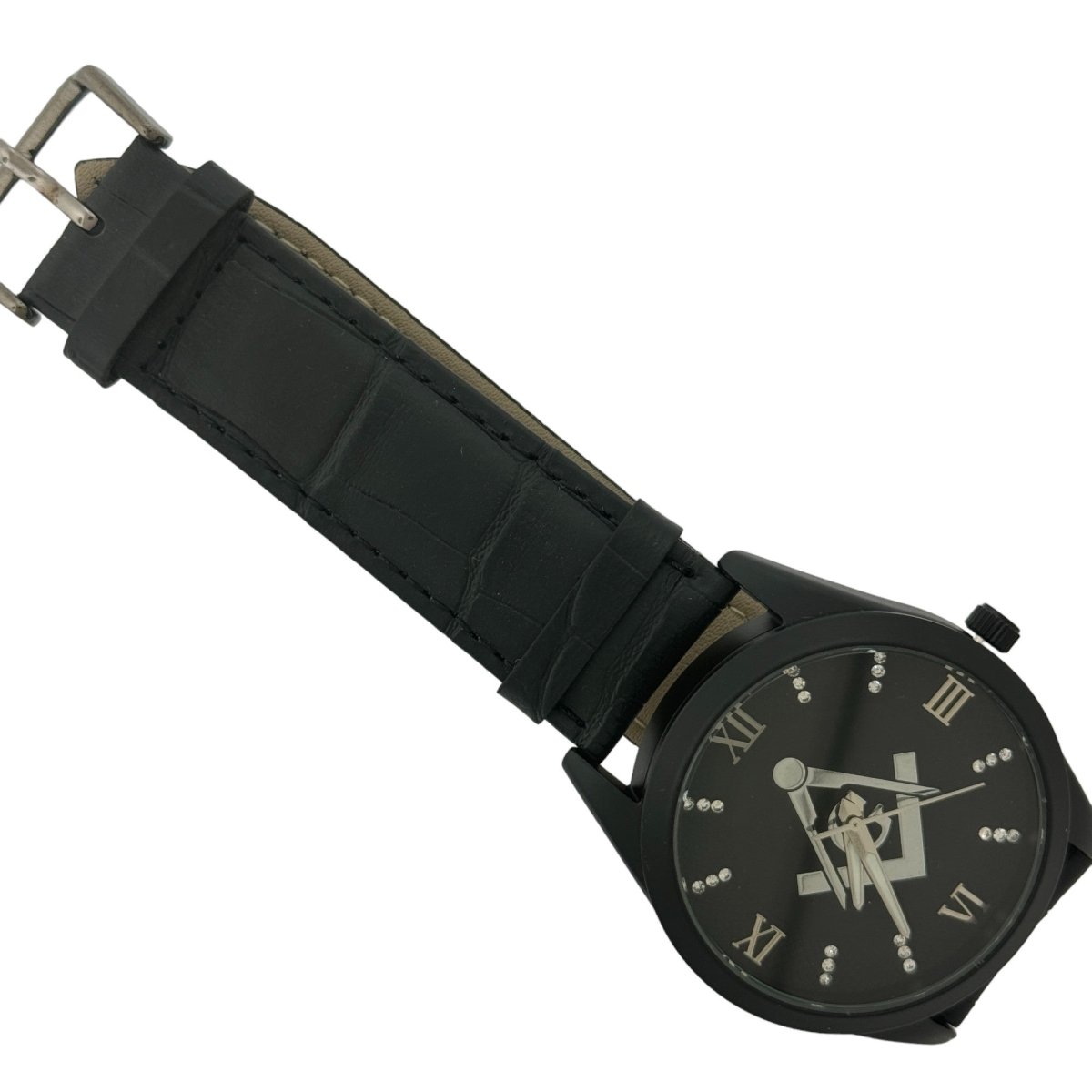 Captain Bling Masonic Leather Watch - Black Dial & Roman Numerals