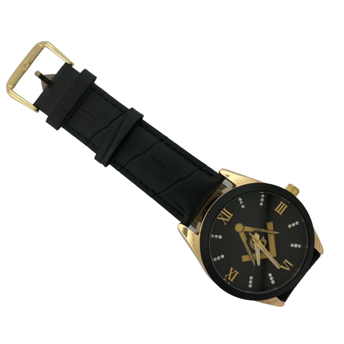 Captain Bling Masonic Leather Watch - Black & Gold Dial with Roman Numerals