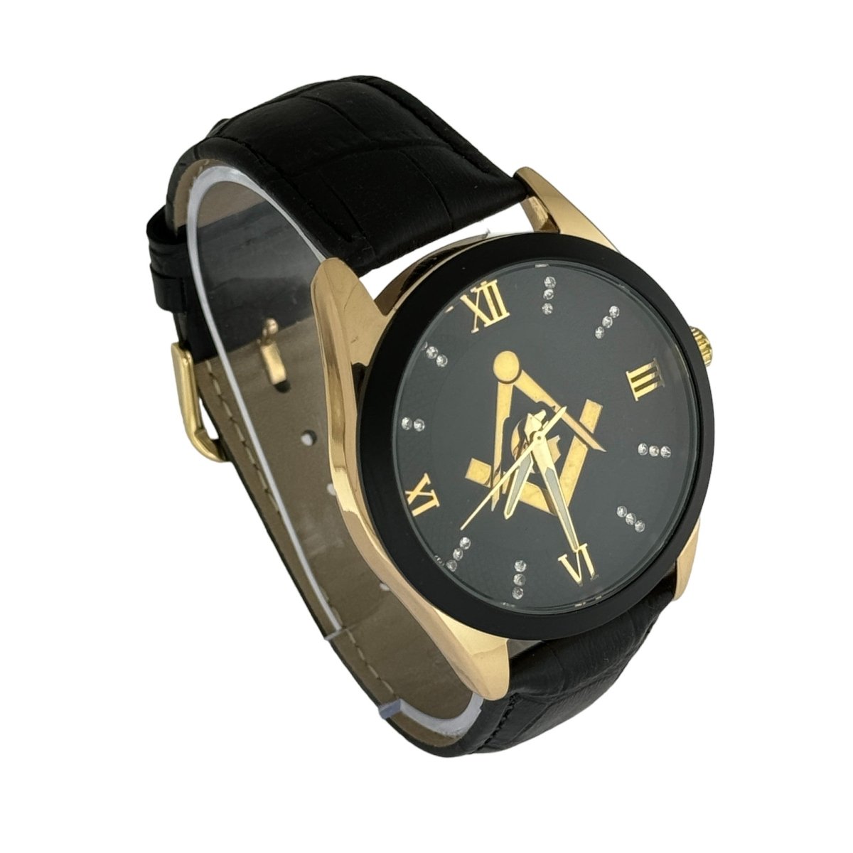 Captain Bling Masonic Leather Watch - Black & Gold Dial with Roman Numerals