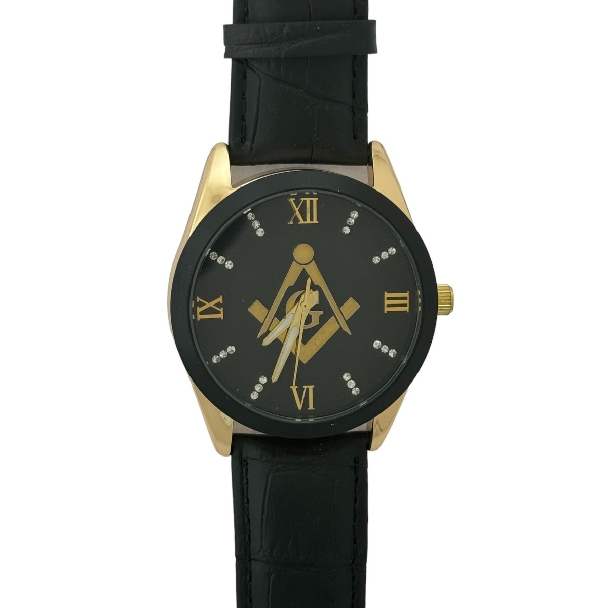 Captain Bling Masonic Leather Watch - Black & Gold Dial with Roman Numerals