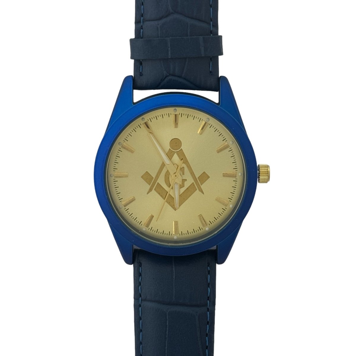 Captain Bling Masonic Leather Watch - Blue Dial & Gold Accents