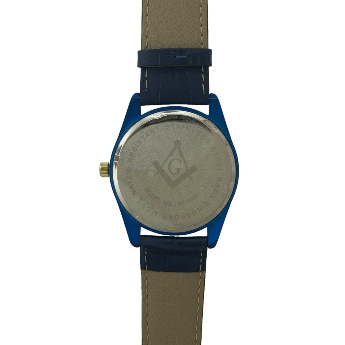 Captain Bling Masonic Leather Watch - Blue Dial & Gold Accents