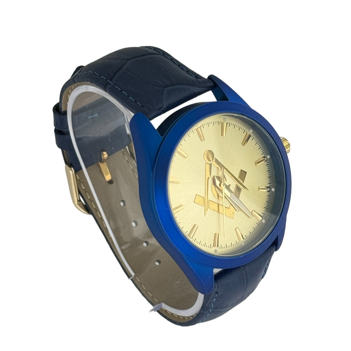 Captain Bling Masonic Leather Watch - Blue Dial & Gold Accents