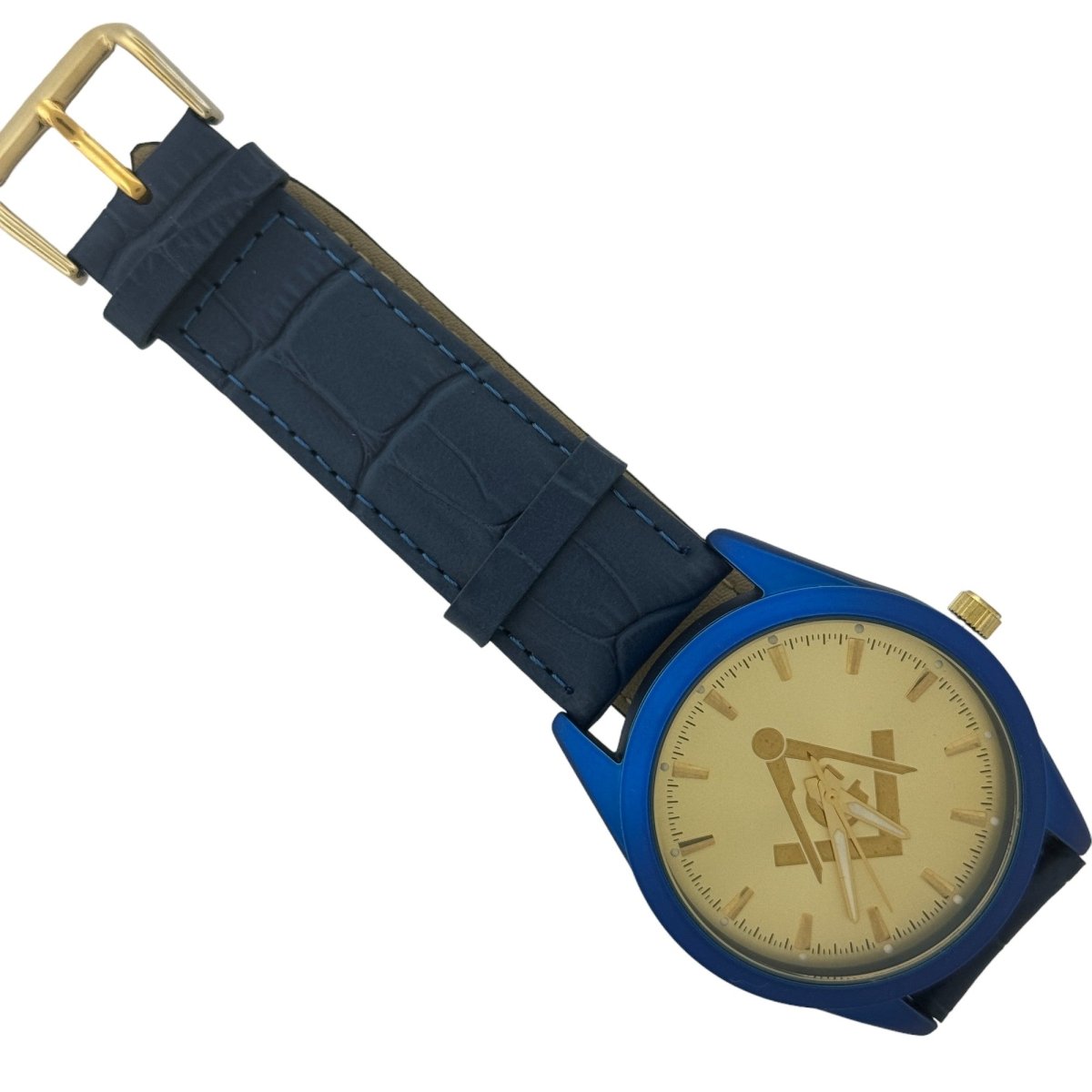 Captain Bling Masonic Leather Watch - Blue Dial & Gold Accents