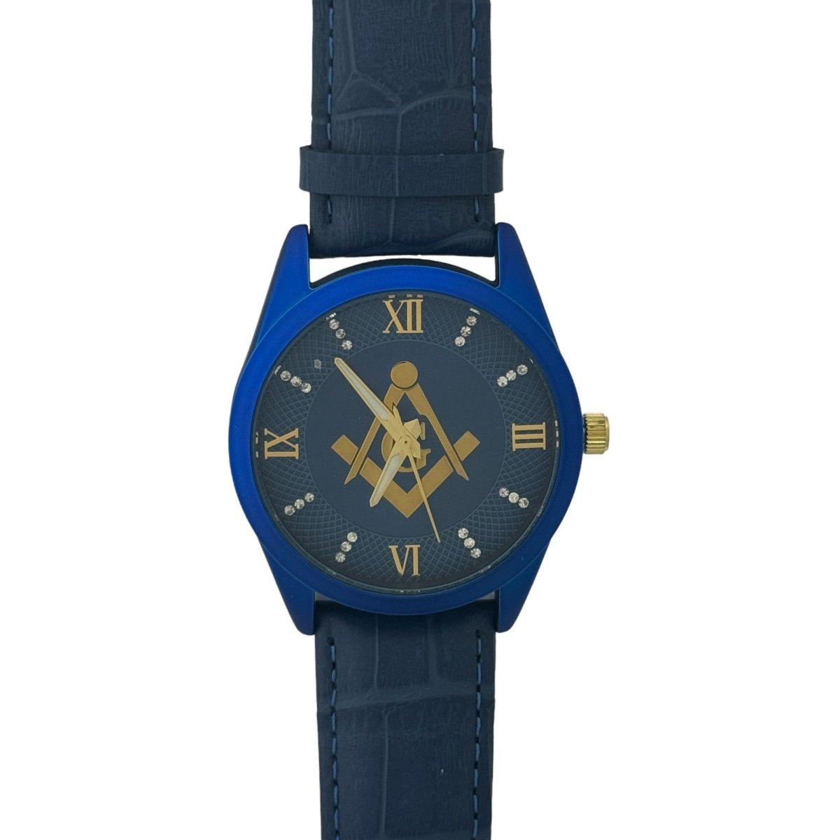 Captain Bling Masonic Leather Watch - Blue Dial with Roman Numerals