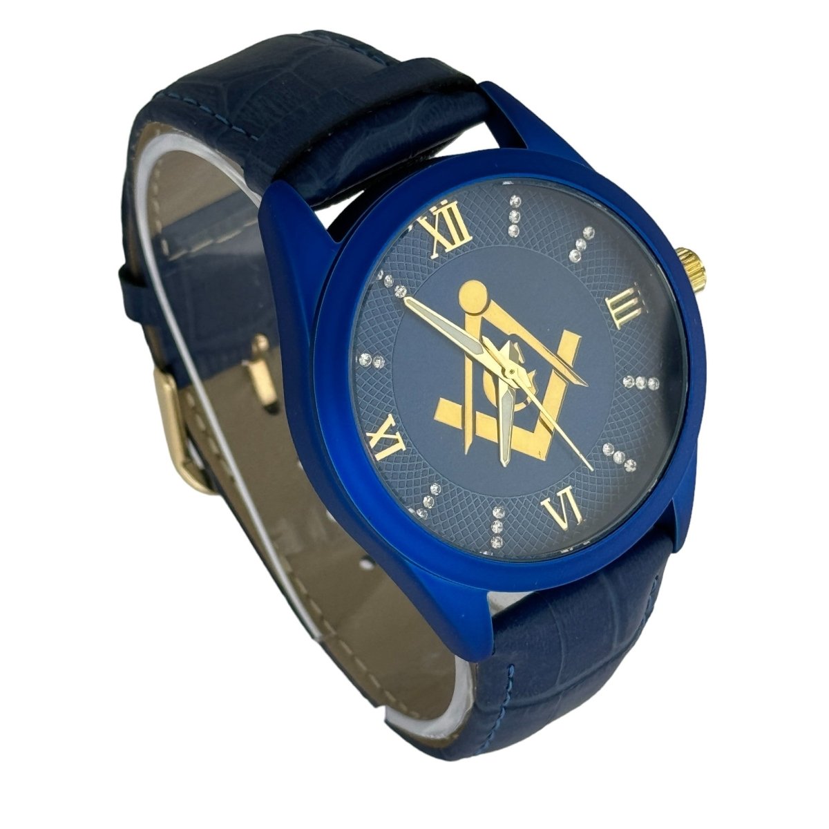 Captain Bling Masonic Leather Watch - Blue Dial with Roman Numerals