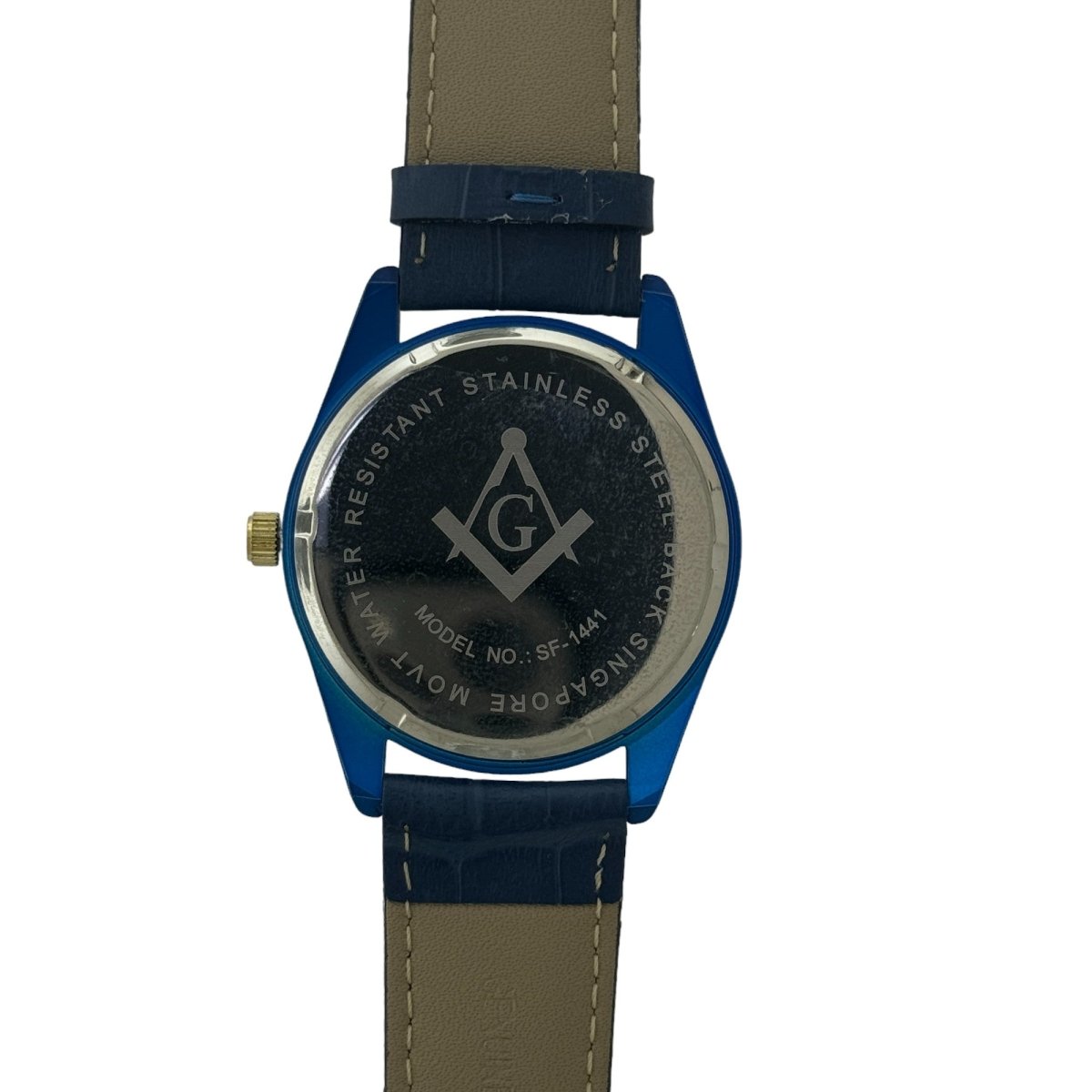 Captain Bling Masonic Leather Watch - Blue Dial with Roman Numerals