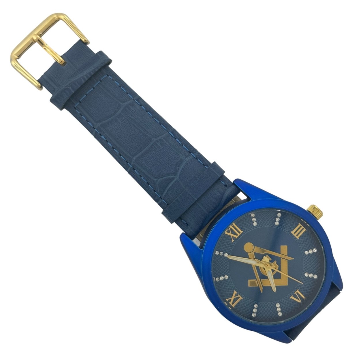 Captain Bling Masonic Leather Watch - Blue Dial with Roman Numerals