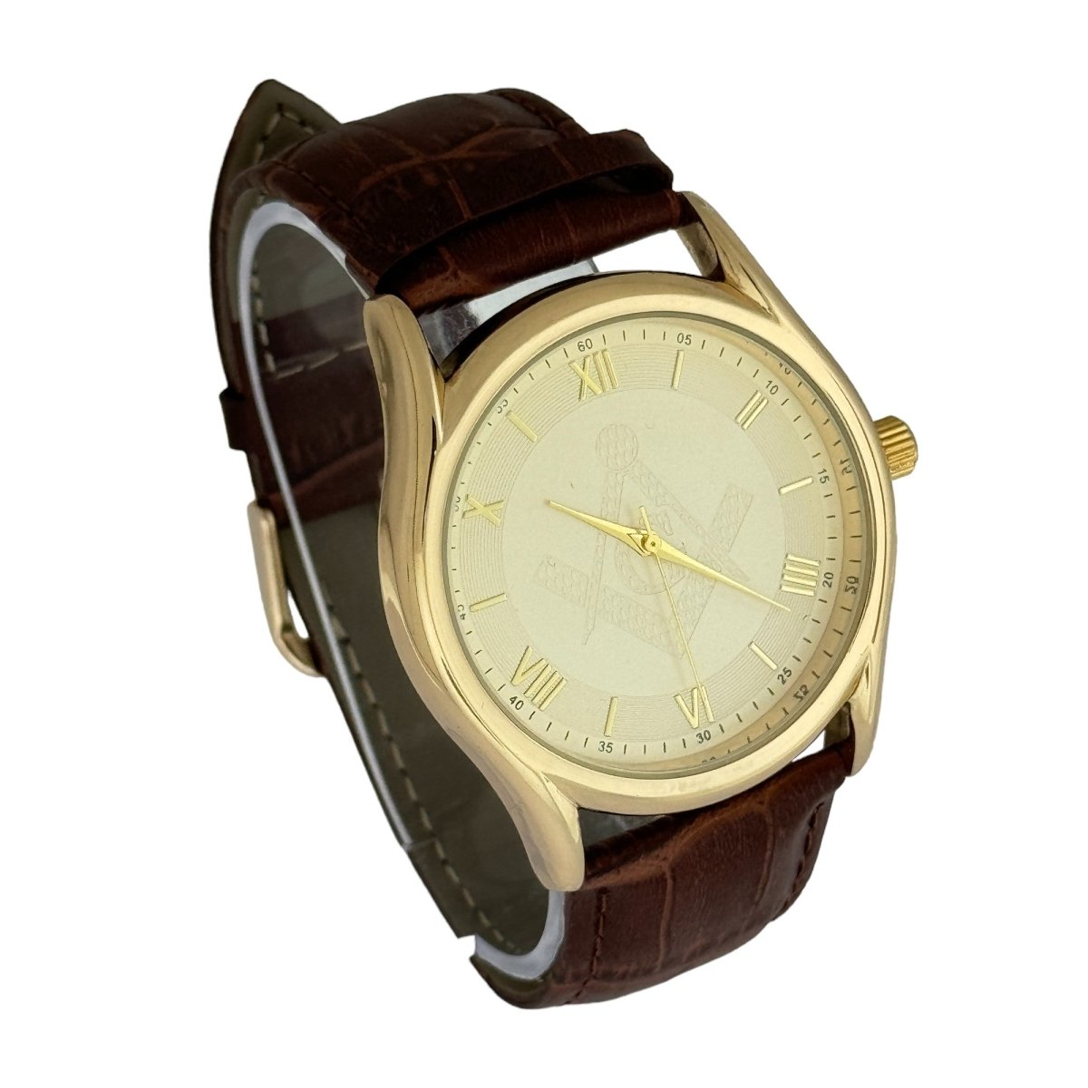 Captain Bling Masonic Leather Watch - Gold Dial with Roman Numerals