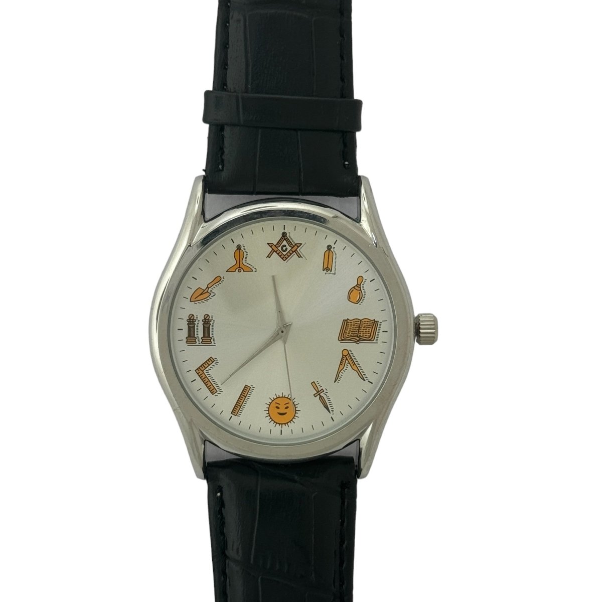 Captain Bling Masonic Leather Watch - White Dial with Masonic Symbols