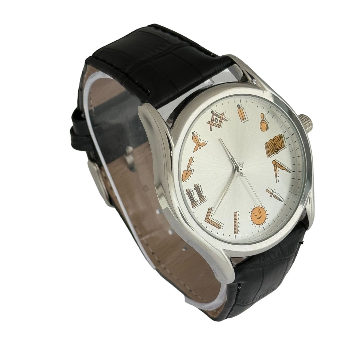 Captain Bling Masonic Leather Watch - White Dial with Masonic Symbols