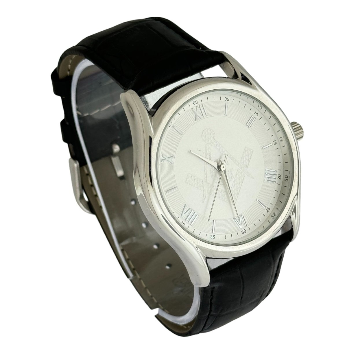 Captain Bling Masonic Leather Watch - White Dial with Roman Numerals