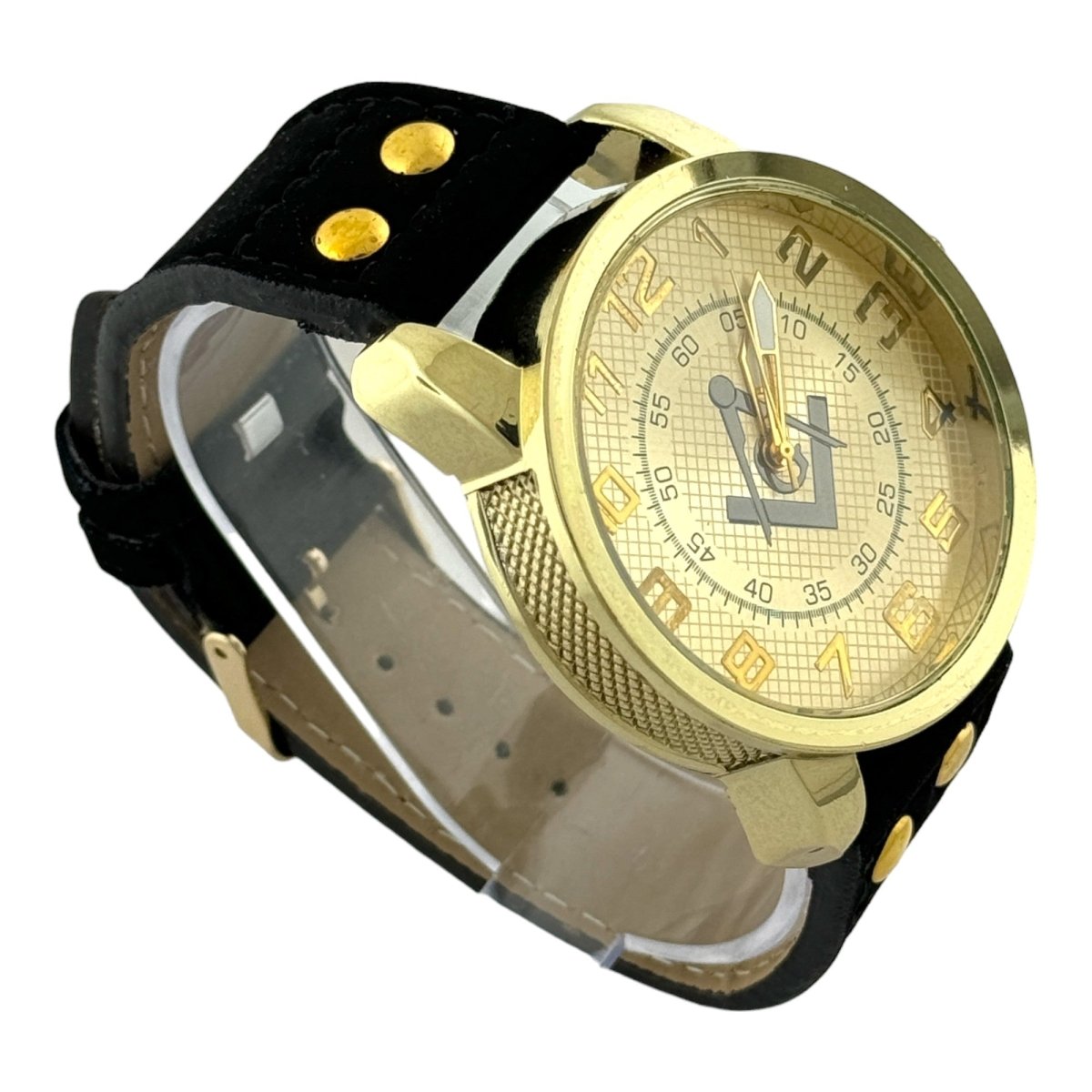 Captain Bling Masonic Nubuck Leather Men's Watch: Gold Tone