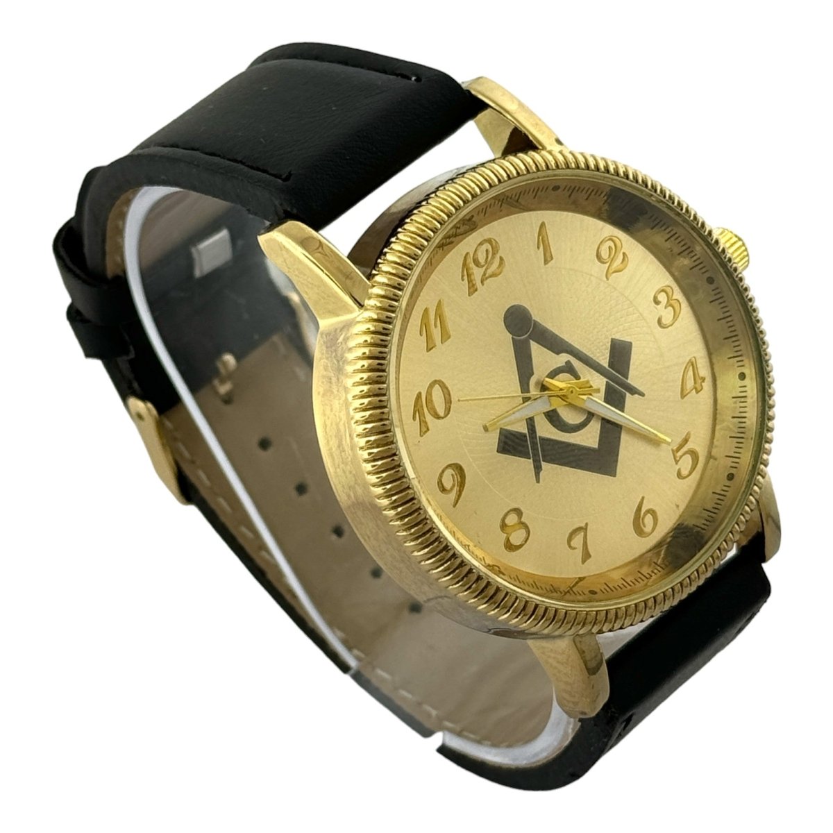 Captain Bling Masonic PU Leather Men's Watch: Gold Tone