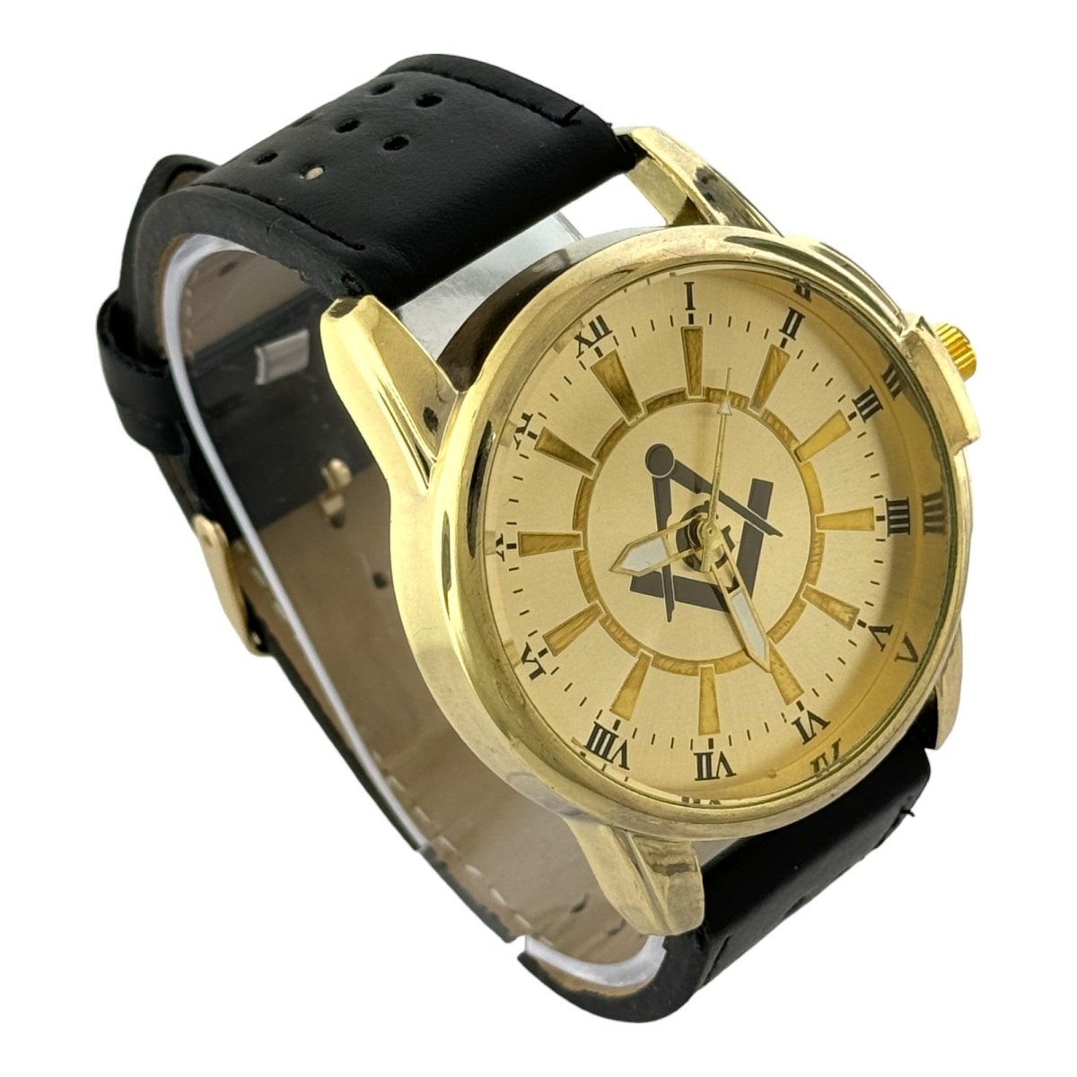 Captain Bling Masonic PU Leather Men's Watch: Gold with Roman Numerals