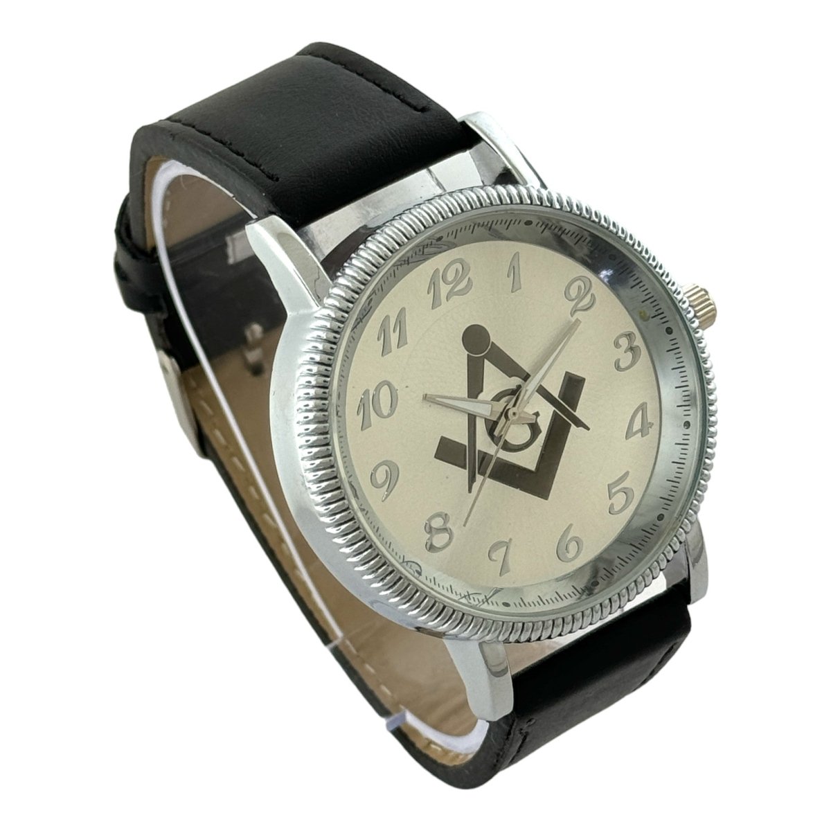 Captain Bling Masonic PU Leather Men's Watch: Silver Tone