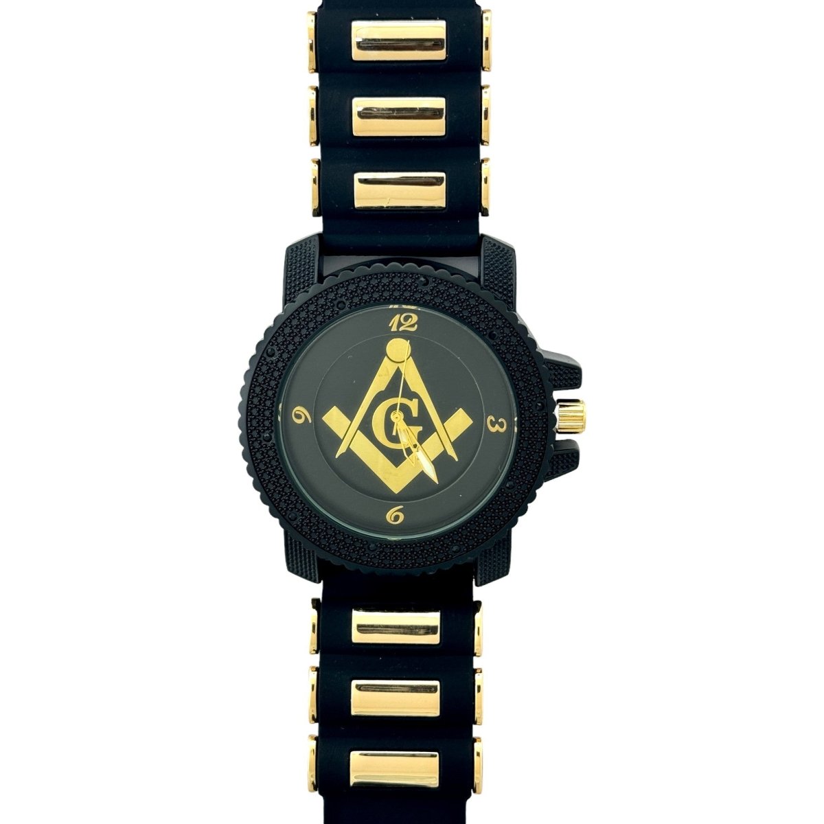 Captain Bling Masonic Silicone Watch - Black and Gold Design