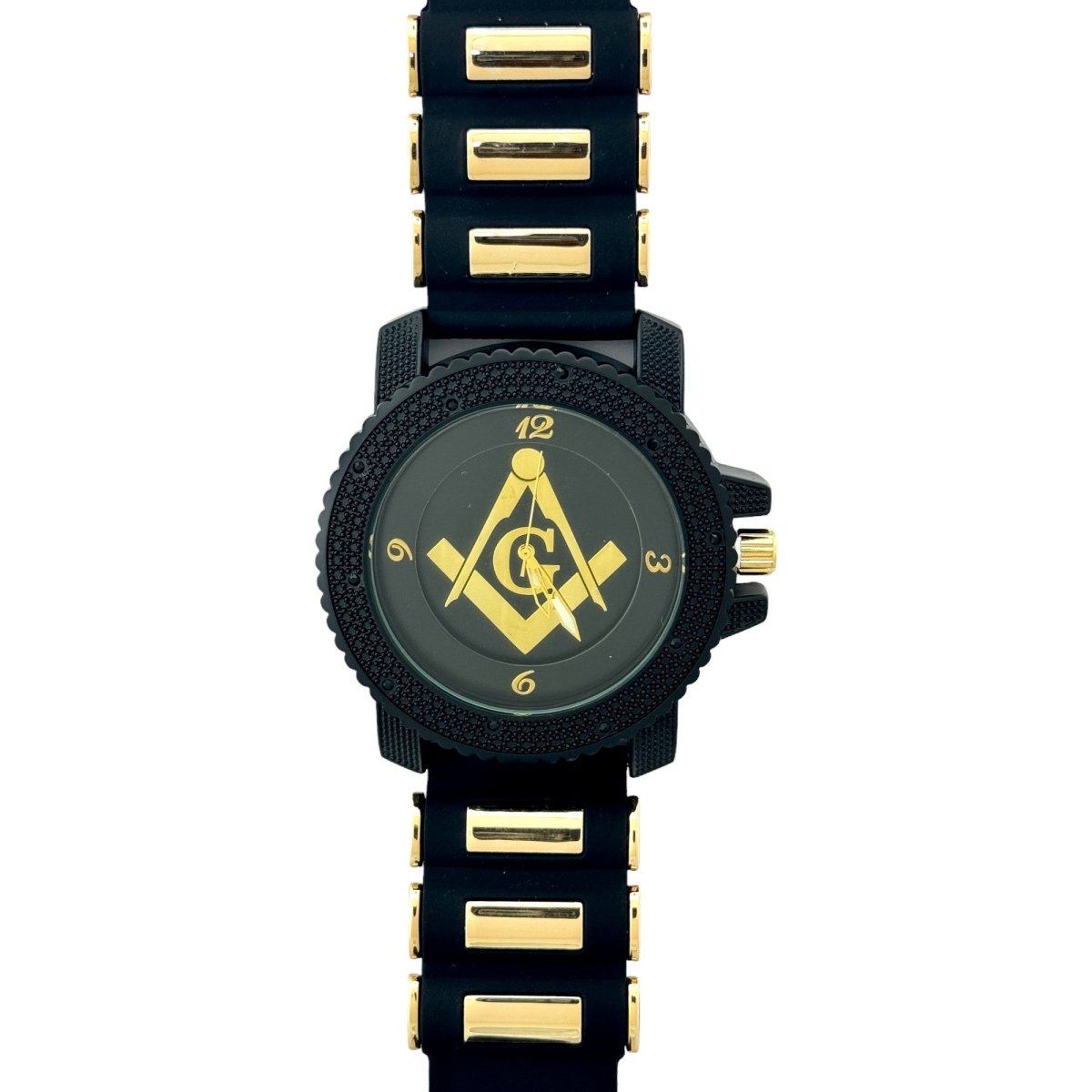 Captain Bling Masonic Silicone Watch - Black and Gold Design