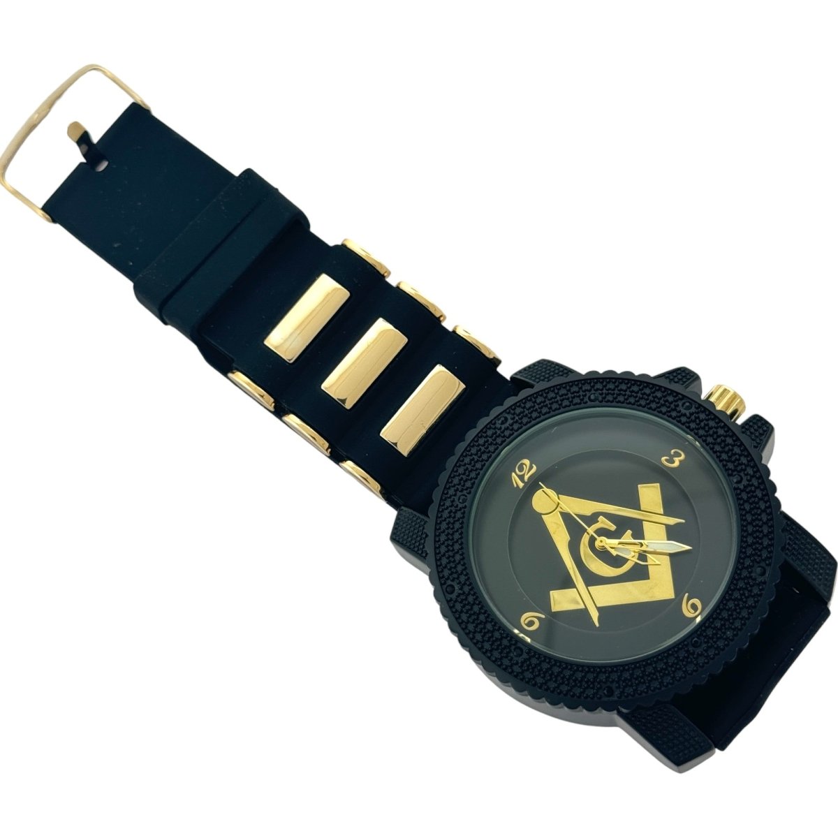 Captain Bling Masonic Silicone Watch - Black and Gold Design