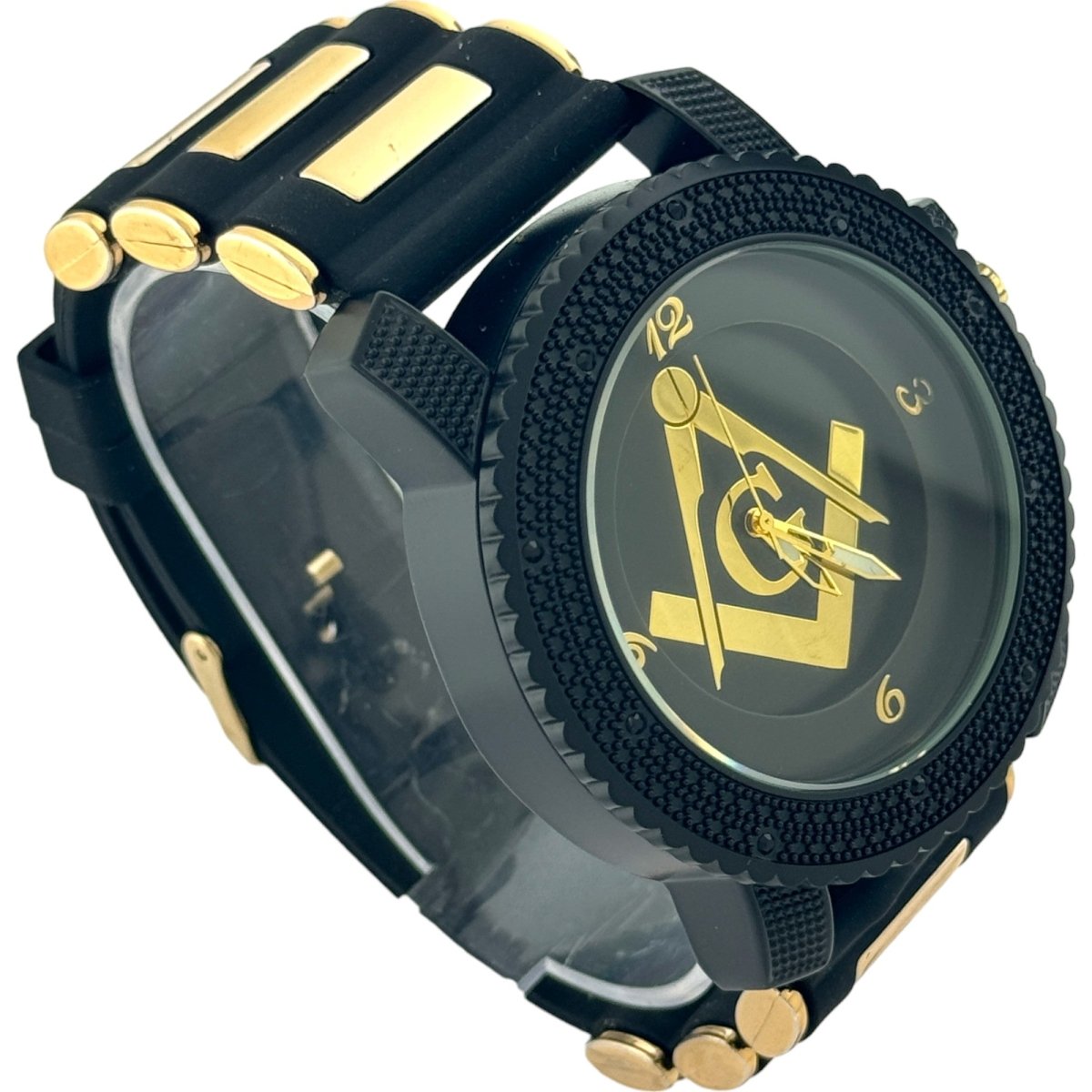 Captain Bling Masonic Silicone Watch - Black and Gold Design