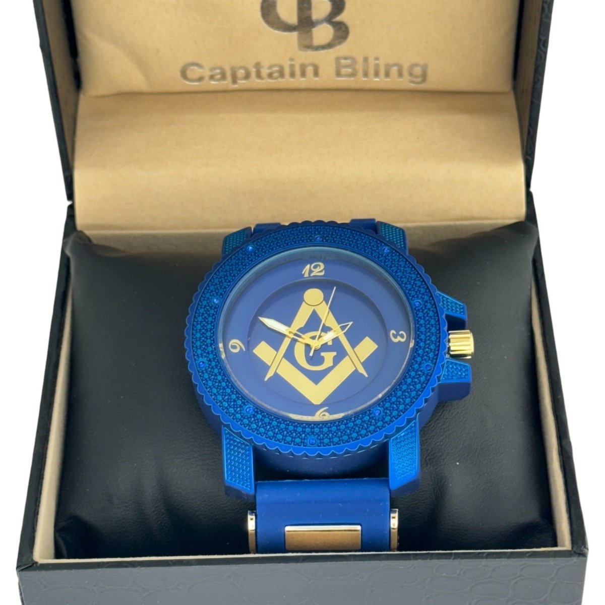 Captain Bling Masonic Silicone Watch - Blue and Gold Design