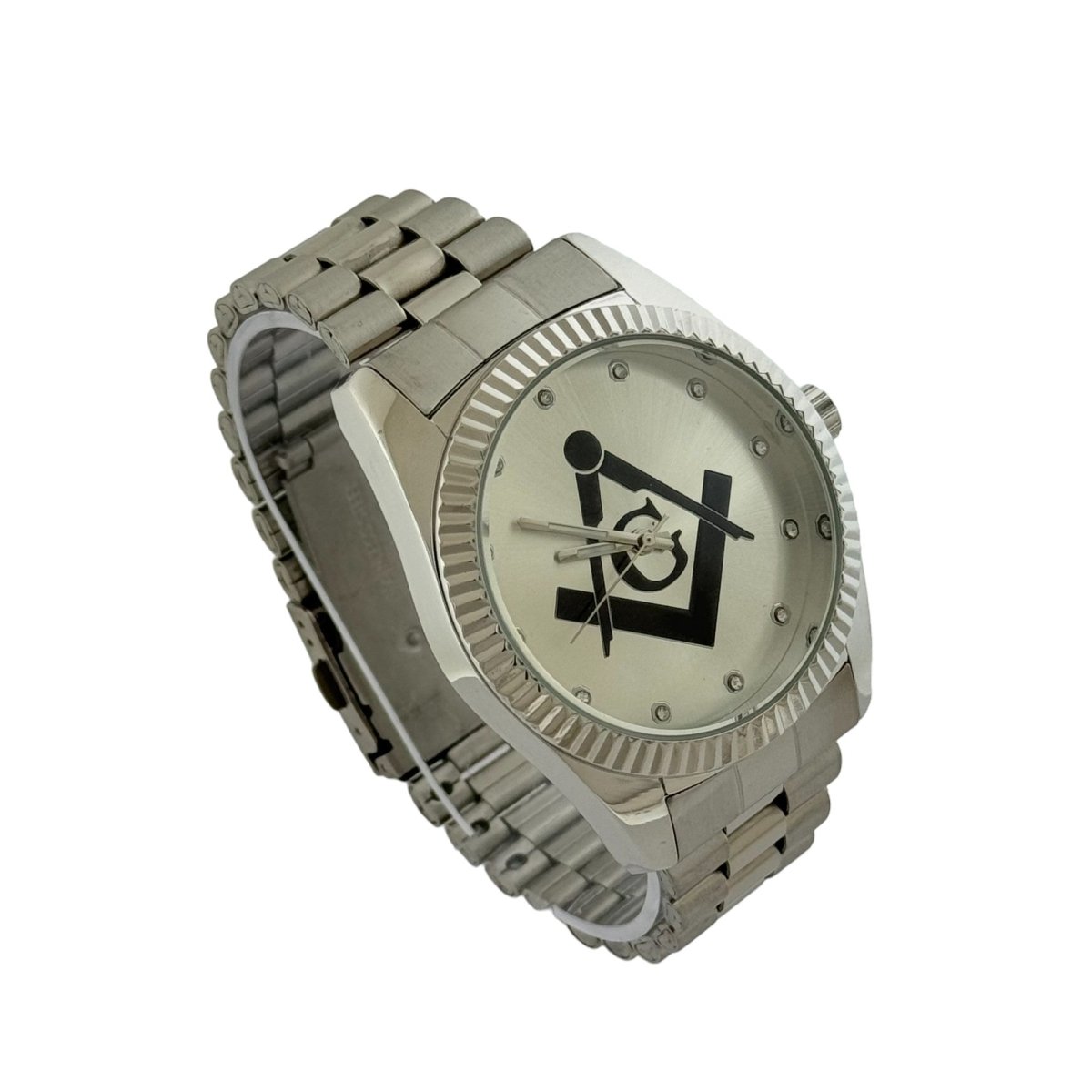 Captain Bling Masonic Silver Stainless Steel Watch: Black Tone