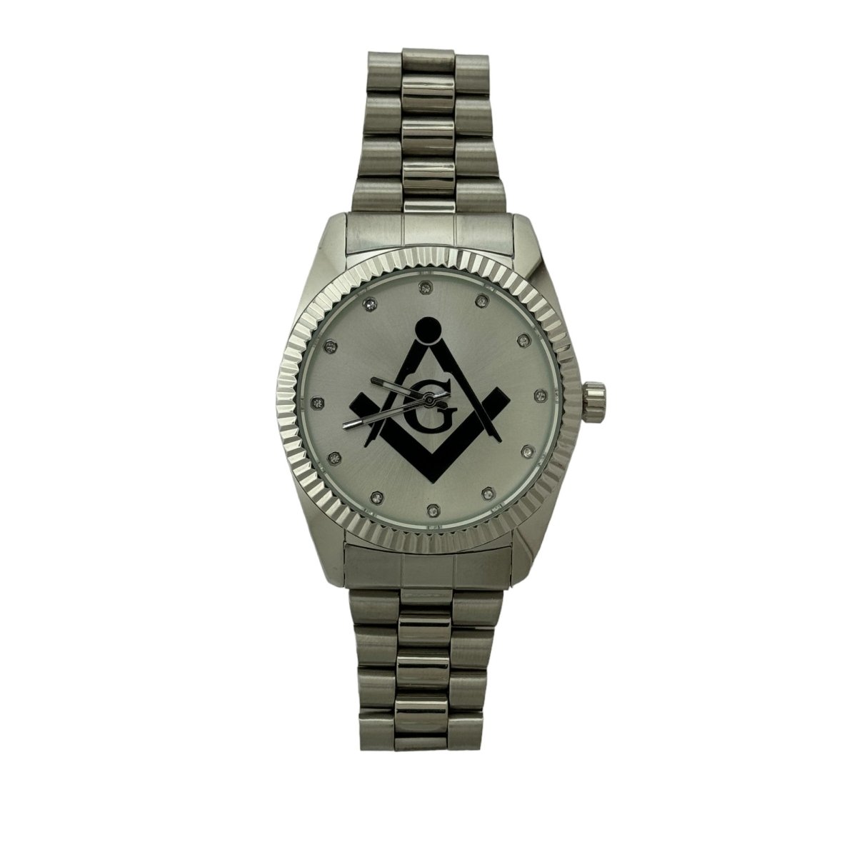 Captain Bling Masonic Silver Stainless Steel Watch: Black Tone