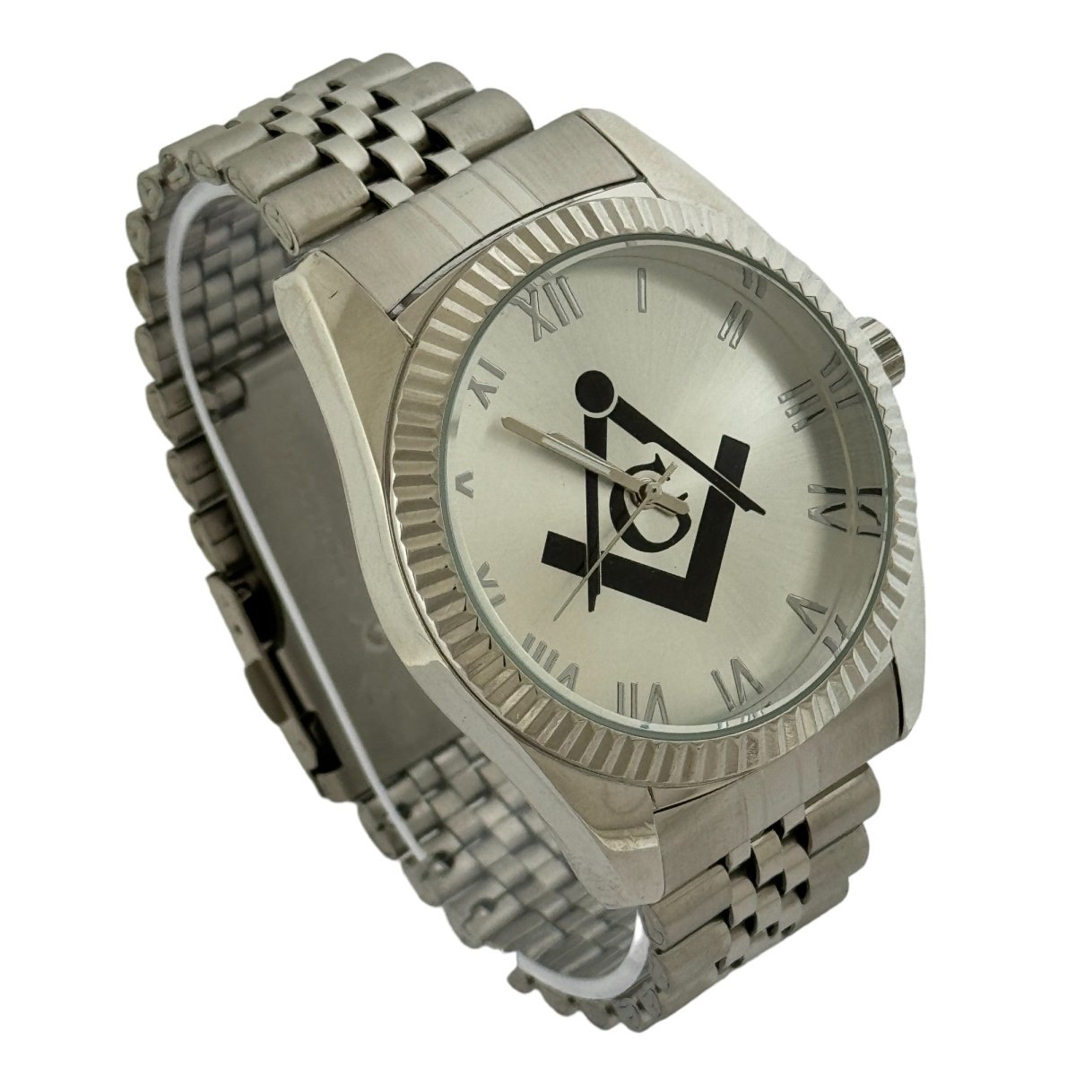 Captain Bling Masonic Silver Stainless Steel Watch: Black Tone with Roman Numerals