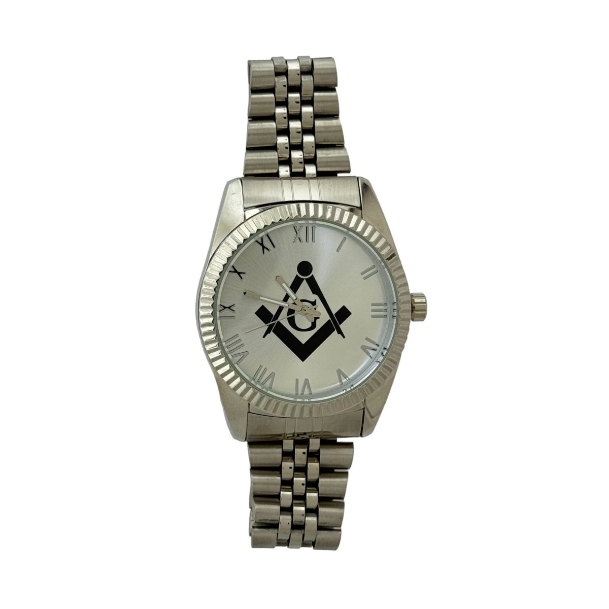 Captain Bling Masonic Silver Stainless Steel Watch: Black Tone with Roman Numerals