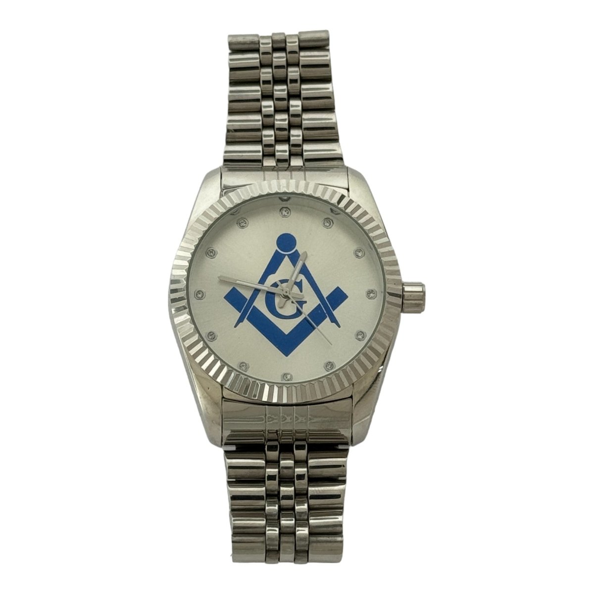 Captain Bling Masonic Silver Stainless Steel Watch: Blue Tone